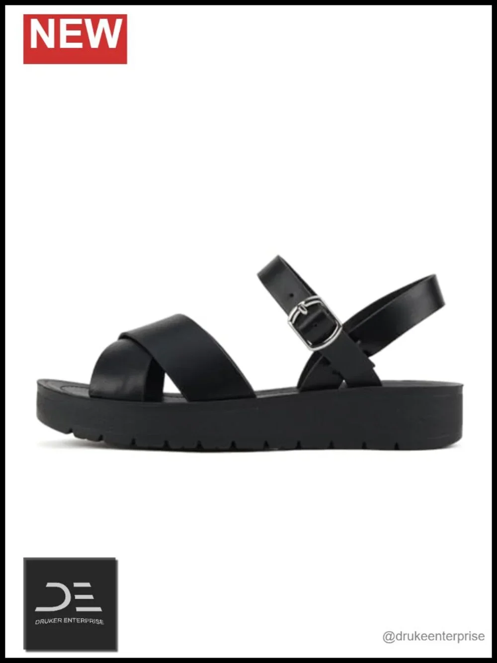 Women Flatform Sandals Ankle Buckle Criss Cross Band Straps Vegan Leather